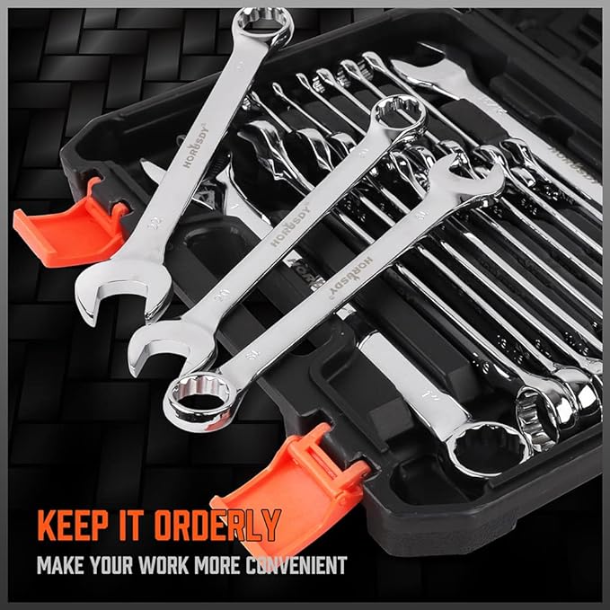 HORUSDY 32-Piece Combination Wrench Set, SAE and Metric, 1/4"-1" & 7mm-22mm, 12 Point, Chrome Vanadium Steel Construction with Case