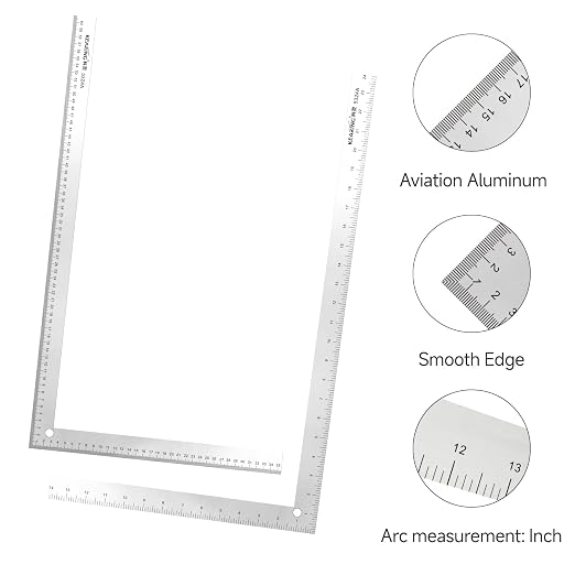 KEARING L-Square Curve Ruler,24 x 14inch and 60 x 35cm Aviation Aluminum Fashion Designer's Ruler for Pattern Making