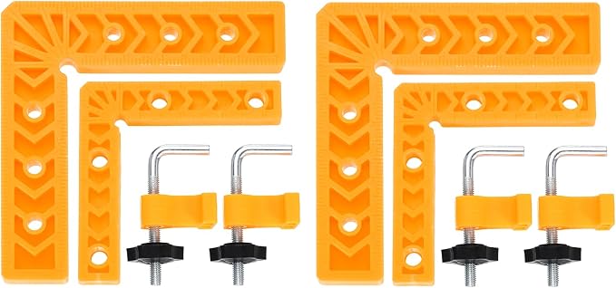 HARFINGTON 4Pcs Corner Clamp 90 Degree 4/6" Right Angle Clamp Set for Woodworking, ABS Plastic Positioning Square Tool for Picture Frame Box Cabinets Drawers, Yellow