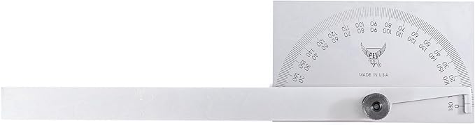PEC Tools Stainless Steel Angle Protractor with Double Graduation - Ideal for Drawing Radial Lines, Setting Bevels, Transfer Angles, 6" Blade Length, 0-180 Range, Rectangular Head, Made in USA