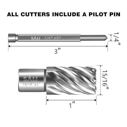 SALI Annular Cutter Diameter 15/16 Inch with Weldon Shank 3/4" (with 2 Flats) Cutting Depth 1" Mag Drill Bit for Magnetic Drill Press HSS Fully Ground Drill with One 1/4"*3" Pilot Pin