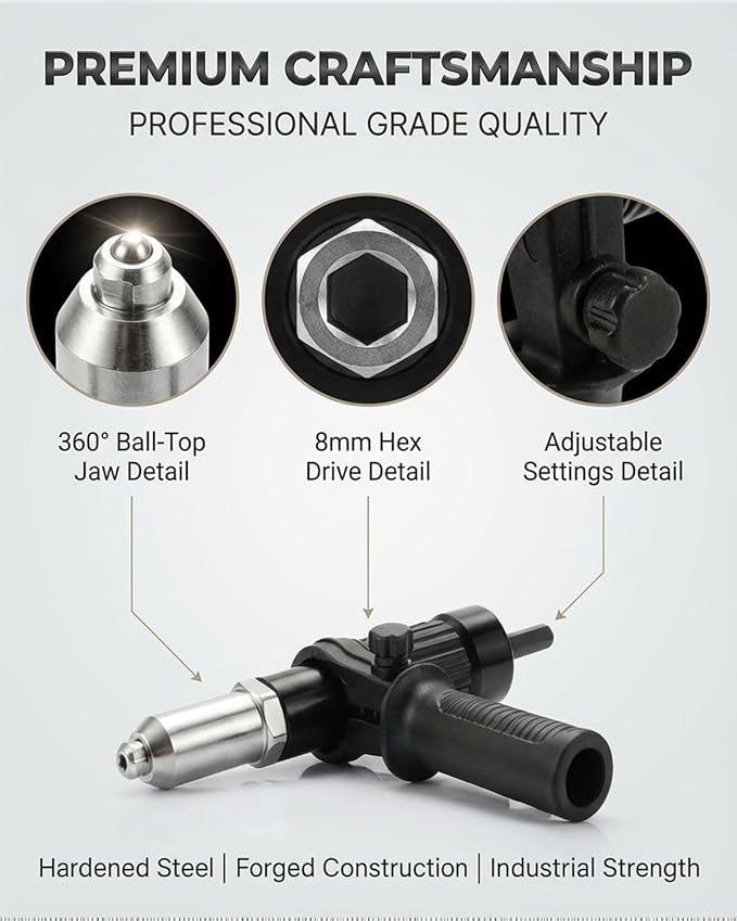 Pro-Grade Electric Rivet Gun Adapter – Turn Your Drill into a Riveting Beast,Professional Electric Rivet Gun Adapter Kit