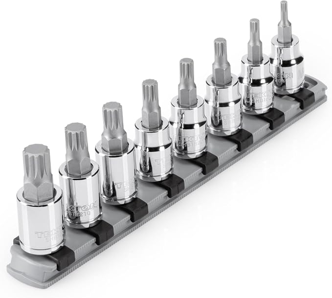 TEKTON 3/8 Inch Triple Square Bit Socket Set with Rail, 8-Piece (M4-M12) | SHB91108