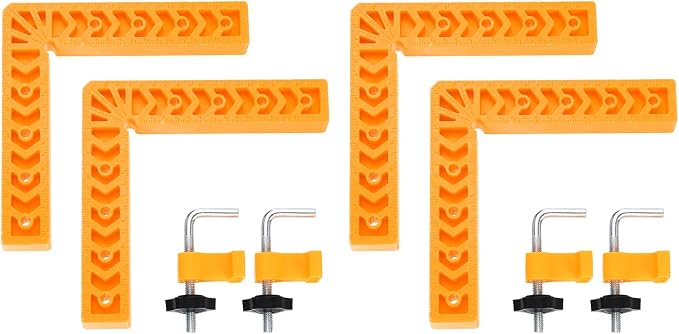 HARFINGTON 4Pcs Corner Clamp 90 Degree 8" Right Angle Clamp Set for Woodworking, ABS Plastic Positioning Square Tool for Picture Frame Box Cabinets Drawers, Yellow