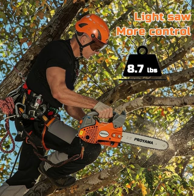 PROYAMA 26CC 2-Cycle Top Handle Gas Powered Small Chainsaw 12 Inch Petrol Handheld Cordless Chain Saw for Tree Wood Cutting with 2 chains(12inch)