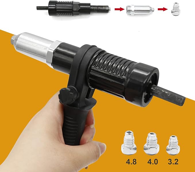 Pop Rivet Gun Adapter Kit, Professional Rivet Gun Adapter Rivet Drill Attachment with 4 Rivets Heads Cordless Rivet Gun Power Drill Adaptor Kit