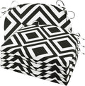 Cozyide Outdoor Chair Cushions, Waterproof Patio Seat Cushions with Adjustable Straps, Round Corner Patio Chair Cushions for Garden, Black Geometry, 17x16x2 Inch (Pack of 4)