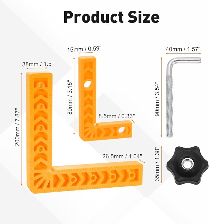 HARFINGTON 4Pcs Corner Clamp 90 Degree 3/8" Right Angle Clamp Set for Woodworking, ABS Plastic Positioning Square Tool for Picture Frame Box Cabinets Drawers, Yellow