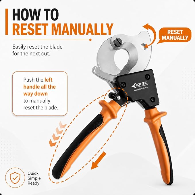 KF CPTEC Ratchet Cable Cutters Effortless up to 300mm²(AWG 600MCM) Ratcheting Wire Cutter for Electrical Aluminum, Copper & Multi-core Cables, Clean Cuts with No Fray
