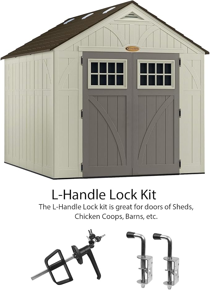 Shed Door Latch Kit with 5 Keys -L-Handle Lock Kit and 2 Packs Spring Loaded Latch Hardware for Sheds, Gates, Barn Doors, Wooden Window, Chicken Coops