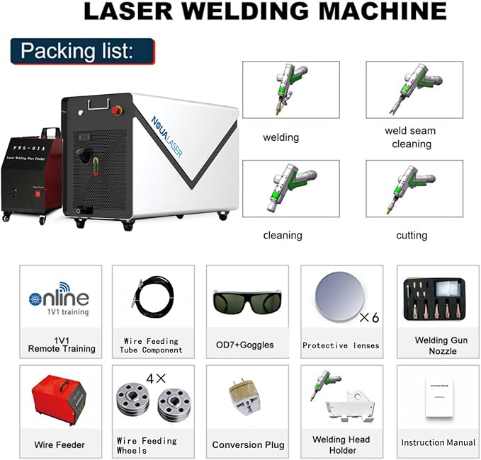 US Stock 2000W Laser Welding Machine Double Wobble 6 in 1 Laser Welder, Cleaner, Cutter, Underwater Welding, Tack Weiding, Weld Seam Cleaning & Auto Wire Feeder for Aluminum, Stainless Steel, etc.
