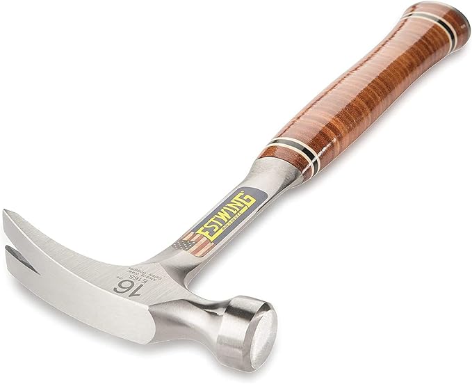 ESTWING Hammer - 16 oz USA Made Straight Rip Claw Hammer with Smooth Face & Genuine Leather Grip - E16S