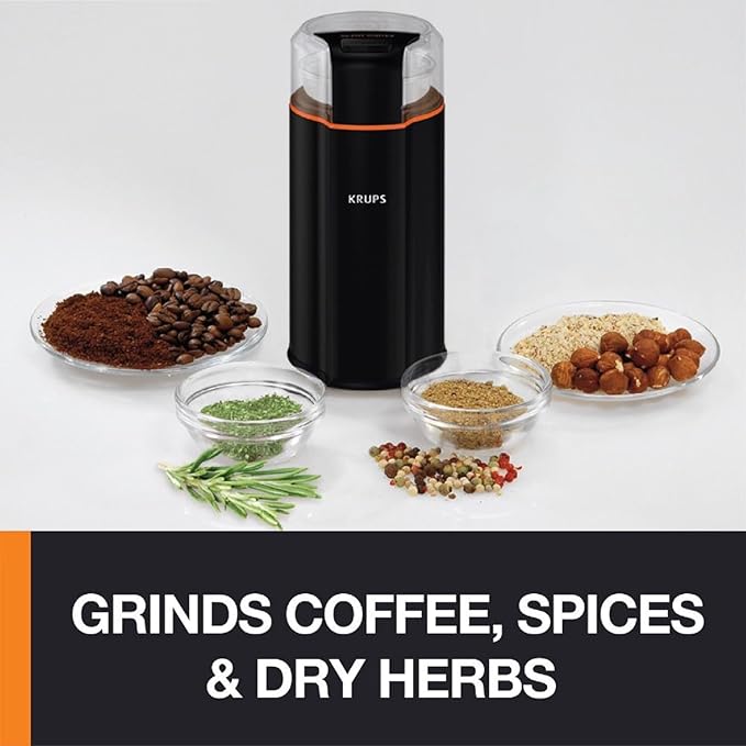 KRUPS Silent Vortex Electric Coffee Grinder: 3 oz Capacity, 5x Quieter, 175W Motor for Coffee Beans, Spices & Herbs - Removable Dishwasher-Safe Bowl, 12-Cup Yield, Black (Pack of 2)