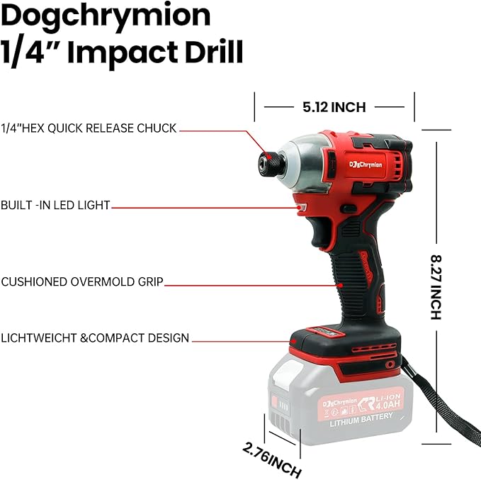 Max 20V Battery Powered Cordless Impact Driver 2650 in - lbs, 1/4 Inch, Max 3800 RPM, Compatible with Makita 18V Batteries, Included 2 * 4.0 Ah Batteries and Charger