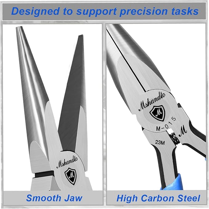 Smooth Jaw Needle Nose Pliers, mshandto 4.8" Non-Serrated High Carbon Steel Long Nose Pliers for Jewelry Making, Wire Bending & Craft DIY, Electronics Repair, Object Grasping Precision Pliers
