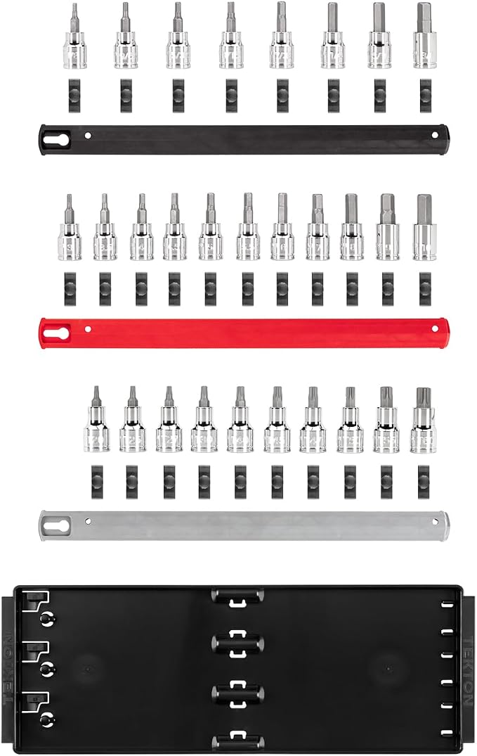 TEKTON Hex and Torx Bit Socket Set, 31-Piece | SHB91203 | 3/8 Inch Drive, (1/8 - 3/8 in., 3 - 10 mm, T10 - T60), Socket Rail