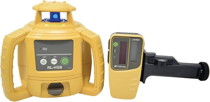 Topcon RL-H5B Laser Transit Leveler Kit - LS-80X Rotary Laser Receiver with Rod Bracket - 36-60in Precision Level 360 Laser Tripod - 13ft Fiber Rod Level Tool with Inch Increments for Construction