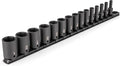 TEKTON 3/8 Inch Drive Impact Socket Set, 15-Piece | SID91118 | (1/4 - 1 in.), Semi-Deep, 6-Point, Socket Rail