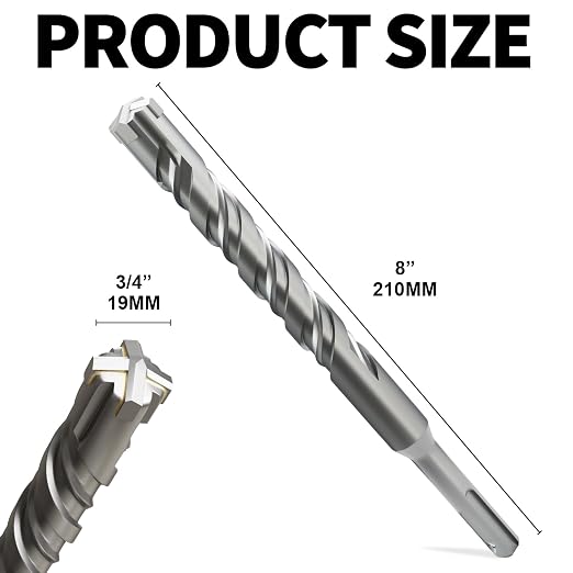 SDS Plus Rotary Hammer Drill Bits, (3/4"*8"-19mm*210mm) - 4 Carbide Cutting Edges, Ideal for Masonry| Heavy-Duty Masonry |Hammer Drill Bits for Precision Drilling