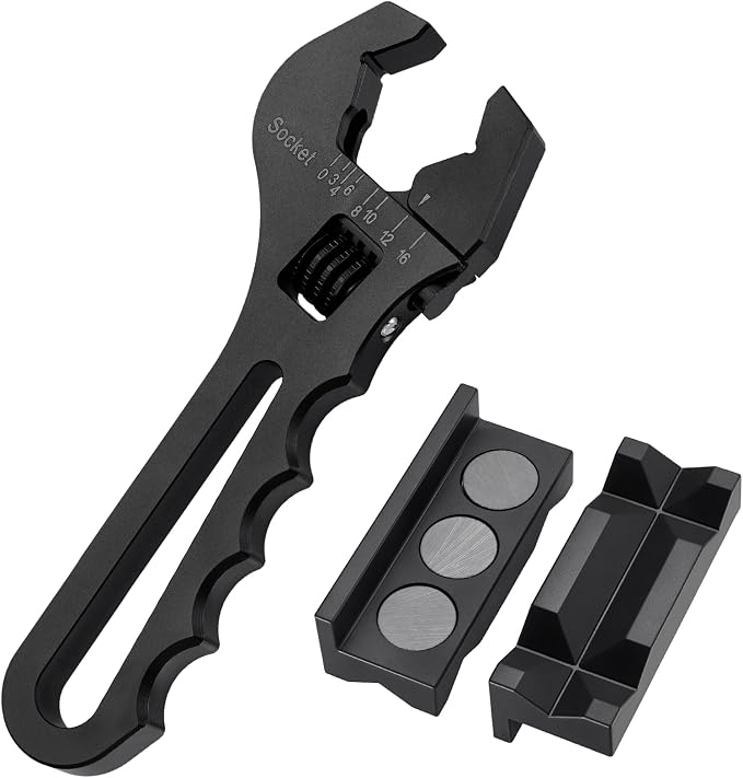 EVIL ENERGY AN Fittings Wrench 3AN-16AN with 4" Magnetic Vise Jaw Pad | Adjustable Aluminum Hose Fitting Wrench, Multi-Groove Clamping Protector, Non-Marring Design for Auto Repair