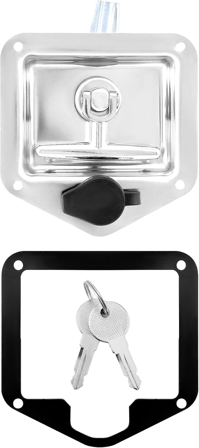 QWORK Stainless Steel T-Handle Latch Kit, 4 Lock Latches and 8 Keys Perfect for RVs, Campers and Trailers