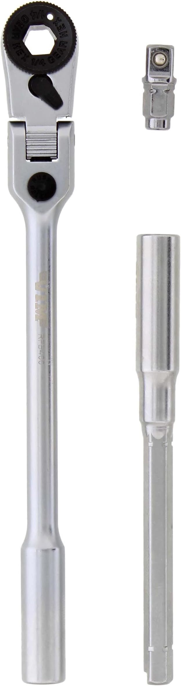 VIM Tools Flex Socket Ratchet to T Handle Wrench 3pc Set - 1/4in Small Ratchet Set with Socket Extension and Adapter