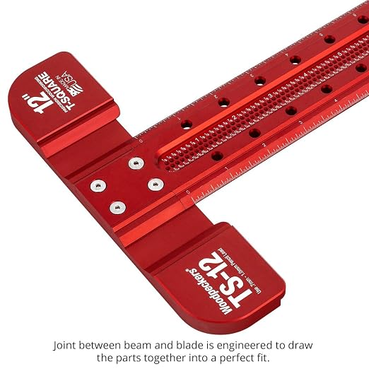 Woodpeckers T Square, 12 Inch, Precision Woodworking T-Square Ruler, Built-in Edge Support, Scribing & Shelf Pin Guides, Rack-It Mount, Made in USA