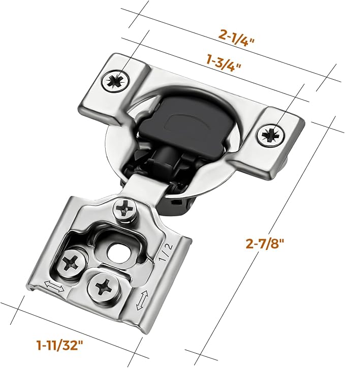 Ravinte 50 Pack 25 Pair 1/2 inch Overlay Soft Close Kitchen Cabinet Hinges Stainless Steel Adjustable Kitchen Hinges Satin Nickel Cabinet Hardware