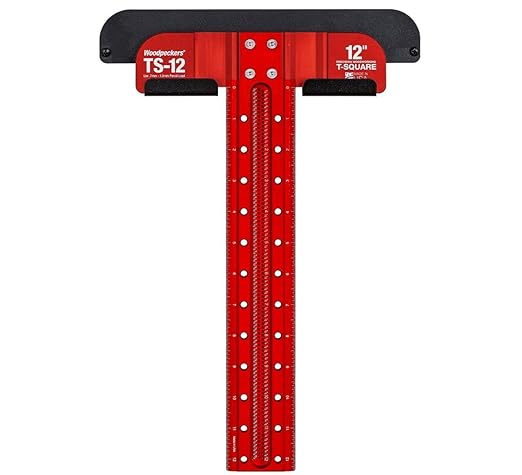 Woodpeckers T Square, 12 Inch, Precision Woodworking T-Square Ruler, Built-in Edge Support, Scribing & Shelf Pin Guides, Rack-It Mount, Made in USA