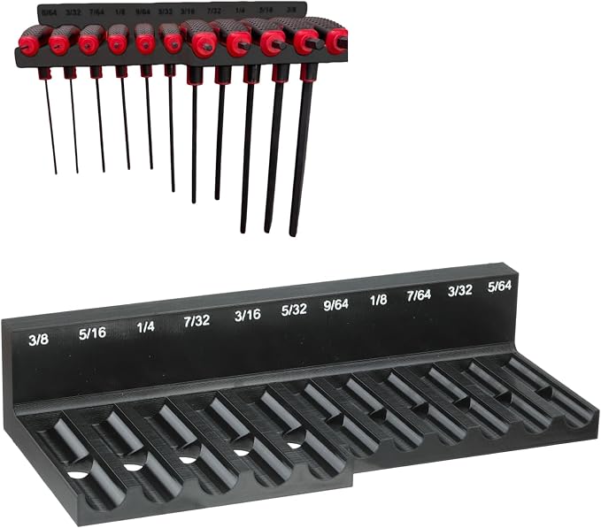 Magnetic T-Handle Hex Key Organizer Rack, Tool Holder Compatible with Harbor Freight ICON Style T Handle Wrenches, SAE Metric Torx Storage Options (SAE)