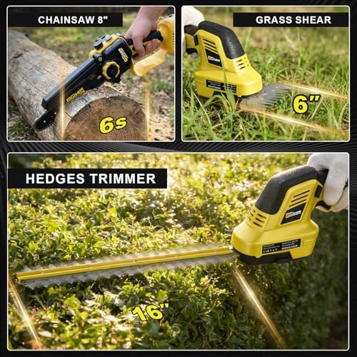 6-IN-1 Cordless Pole Saw & Pole Hedge Trimmer Combo Kit, Dual 4.0Ah Batteries, 8" Brushless Chainsaw, 16" Electric Hedge Trimmer, 6" Grass Shears, 14.92Ft Long Reach, Bush Trimmer for Tree Shrubs