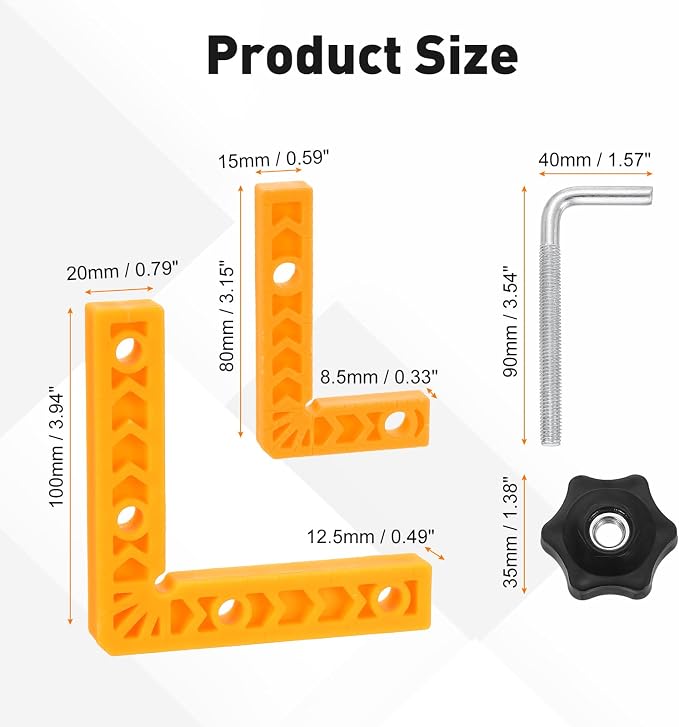 HARFINGTON 4Pcs Corner Clamp 90 Degree 3/4" Right Angle Clamp Set for Woodworking, ABS Plastic Positioning Square Tool for Picture Frame Box Cabinets Drawers, Yellow
