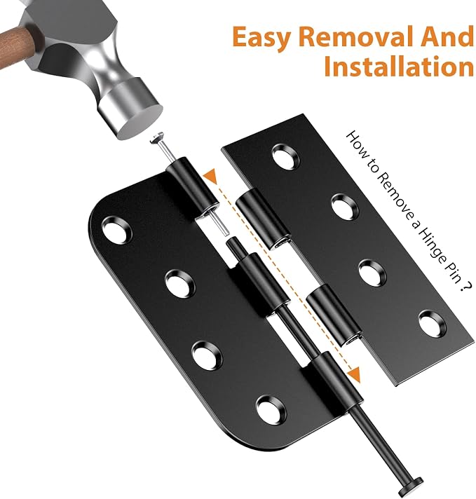 18 Pack Matte Black 4 Inch Door Hinges, Heavy Duty Residential Hinges for Front & Back Doors, Square & 5/8" Radius Corners, Quiet No Squeak, Removable Pin Exterior Hinges