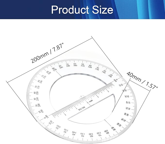360 Degree Clear Protractor 20cm/8 Inch Diameter Plastic Math Protractors Circle Protractors Mathematical Tool for Angle Measurement
