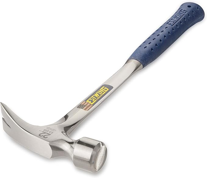 ESTWING Framing Hammer - 22 oz USA Made Long Handle Straight Rip Claw Hammer with Smooth Face & Shock Reduction Grip - E3-22S