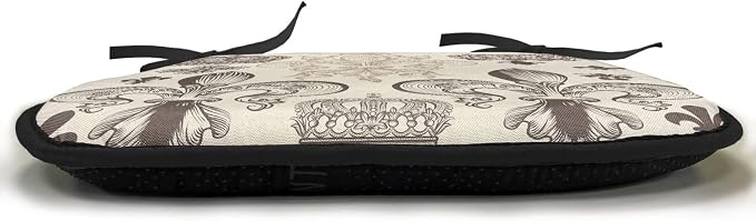 Lunarable Fleur De Lis Chair Cushion Pads Set 12, Heraldic Pattern Royal Flower and Crowns Tiara Coat of Arms Knight, Anti-Slip Seat Padding for Kitchen & Patio, 16"x16", Beige Taupe and Ivory