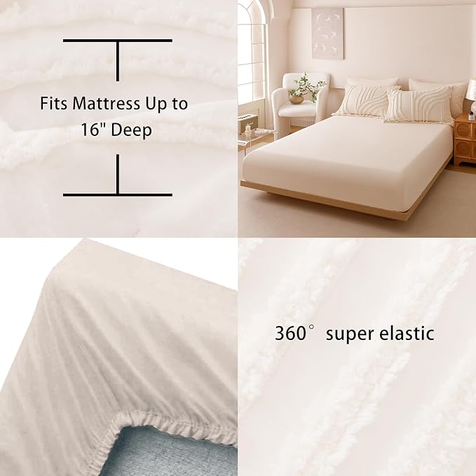 Nttopship Beige Twin Comforter Set - 7 Pieces Bed in a Bag, Premium Comforters Twin Size Bed Set Tufted Shabby Chic Bedding Comforter Set with Flat Sheet, Fitted Sheet and Pillowcases,Beige