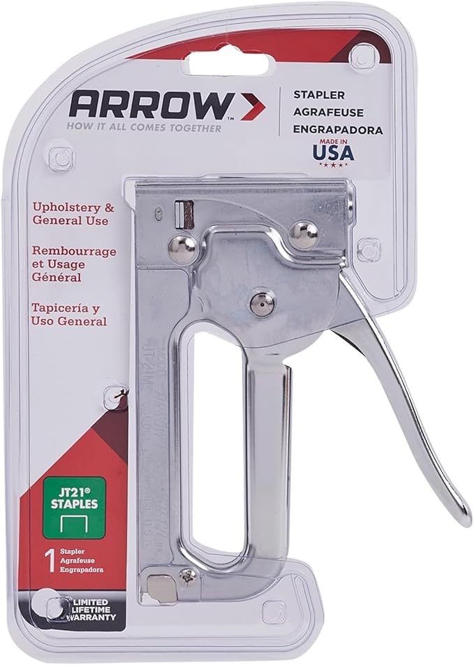 Arrow JT21CM Professional Light Duty Staple Gun for Upholstery, Crafts, Office, Fits 1/4", 5/16”, or 3/8" Staples
