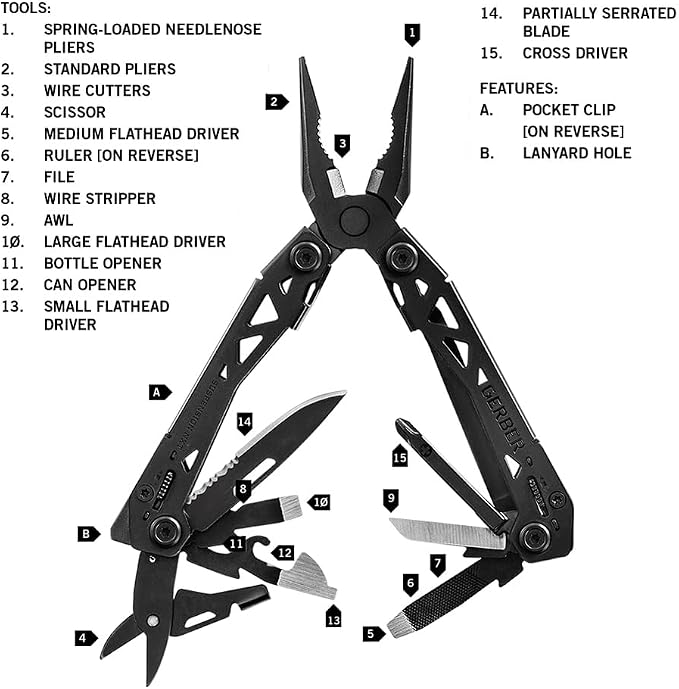 Gerber Suspension NXT 15-in-1 EDC Multitool, Pliers w/ Pocket Knife, Black