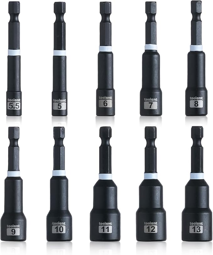 toolant Magnetic Nut Driver Set, 10pcs Metric Impact Driver Bit Set, 5~13mm Nut Driver, 1/4'' Quick Change
