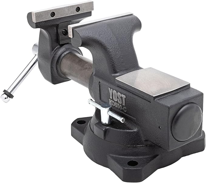Yost HD550-C Heavy Duty 5-1/2 Inch Mechanics Work Bench Vise | Heavy Duty Woodworking & Metal Work Table with Secure Grip Swivel Base | 60,000 PSI Casting Iron Material with Extra-large Anvil Surface