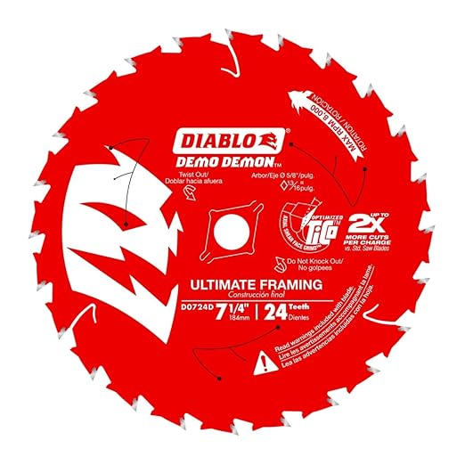 Diablo Demo Demon Framing/Demolition Saw Blade with Perma-Shield Coating - Dura-Blend Carbide - 7-1/4" x 24-Tooth - D0724DA
