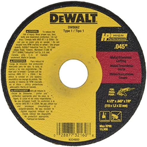 Dewalt DW8062B5 4 Pack 4-1/2in. x 0.045in. Metal and Stainless Cutting Wheel, 5 Pieces per Pack