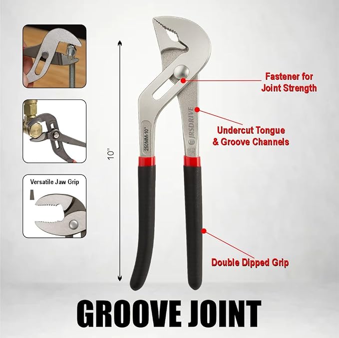 6-Piece Pliers Set 6–10 Inch Groove Joint, Long Nose, Slip Joint, Linesman & Diagonal Cutting Pliers Heavy-Duty Chrome Vanadium Steel Tools for DIY, Home Repair & Professional Use E-2011
