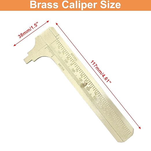 Piutouyar 100mm/4 Pocket Vernier Caliper Ruler, Brass Sliding Gauge Pocket Caliper, Mini Measuring Tool Double Scale mm/inch Metal Handy Caliper