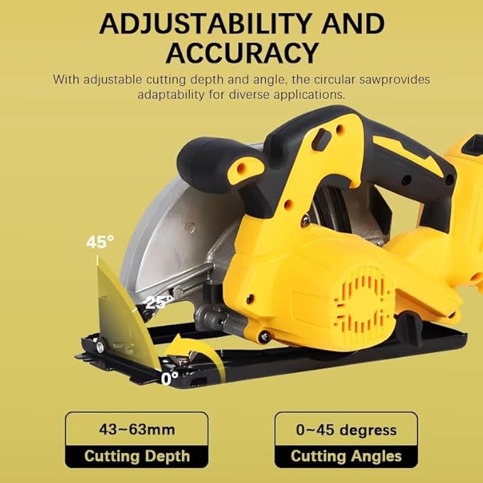 7-1/4 Inch Cordless Circular Saw Compatible with 20V MAX Battery (NO Battery) 5300 RPM Brushless Motor, 6-1/2" Depth Cut, 0-50° Bevel, Electric Brake, with 2 Blades & Carry Case