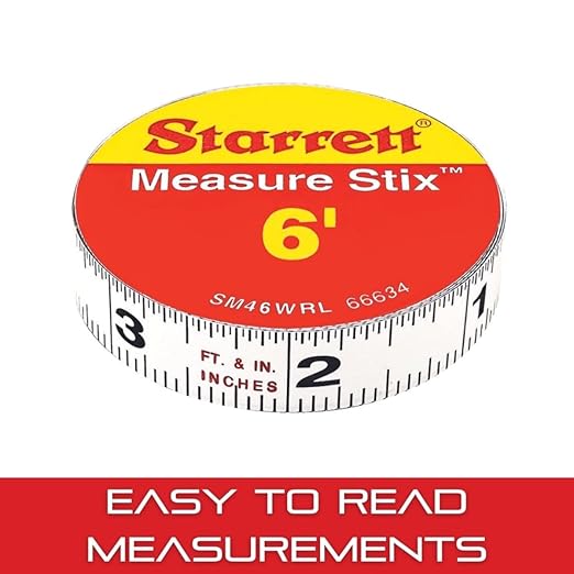 Starrett Tape Measure Stix with Adhesive Backing - Mount to Work Bench, Saw Table, Drafting Table - 1/2" x 6', Standard Imperial, Right-Left Reading - SM46WRL