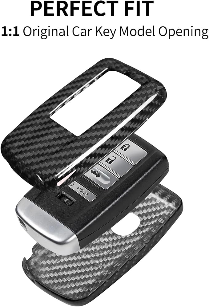 T-carbon Key Fob Cover Fits Acura MDX 2022,Glass Fiber Key Fob Case Compatible with Acura 2023 RDX MDX RLX NSX ILX TLX TLX-L CDX Smart Remote Keyless Accessories Key Shell Protector Silver Black