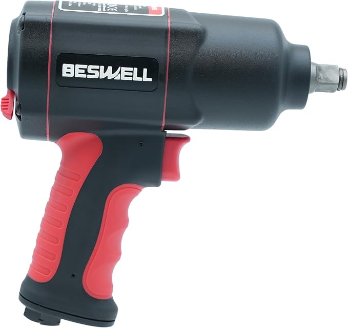 BESWELL® BW-112BN 1/2-Inch Air Impact Wrench with 1180 Ft-Lbs Max Torque | FAST & POWERFUL: Twin hammer impact wrench delivers fast, high-torque power for auto repair, tire changes & body shop