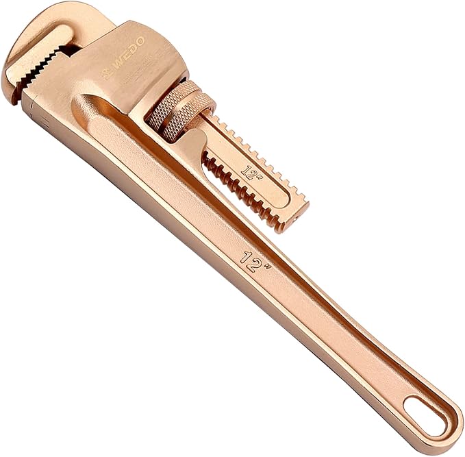 WEDO Pipe Wrench 25 * 200mm,Non-Sparking Pipe Wrench,Spark-Free Straight Plumbing Wrench,Beryllium Copper